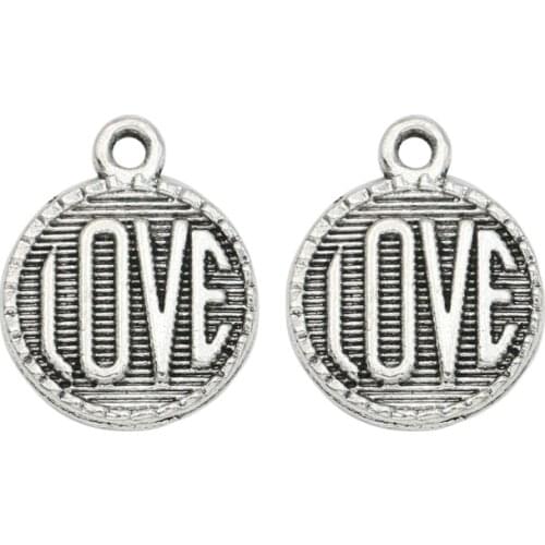 KJjewel Antique Silver Plated Love Charm Pendant for Jewelry DIY Making Bracelet Accessories 18x15mm