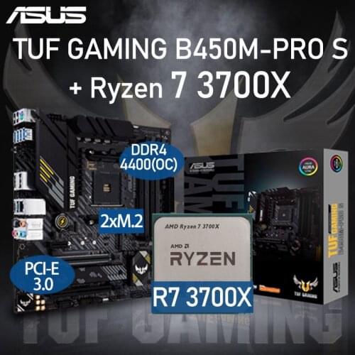 ASUS TUF GAMING B450M-PRO S Motherboard Set + AMD Kit Ryzen R7 3700X DDR4 128GB PCI-E 3.0 M.2 B450 Placa-mãe AM4 Desktop B450