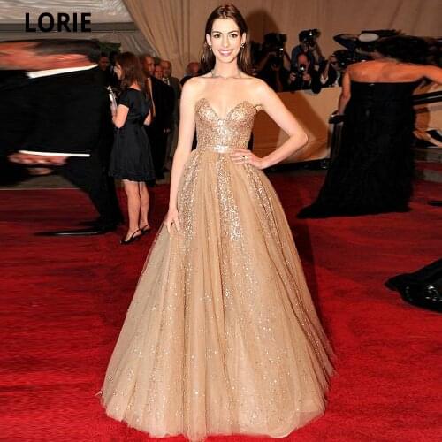 LORIE Champagne Gold Sequined Evening Dresses Formal Party Gowns For Women Celebrity Dress V-Neck Open Back Beauty Pageant Gowns