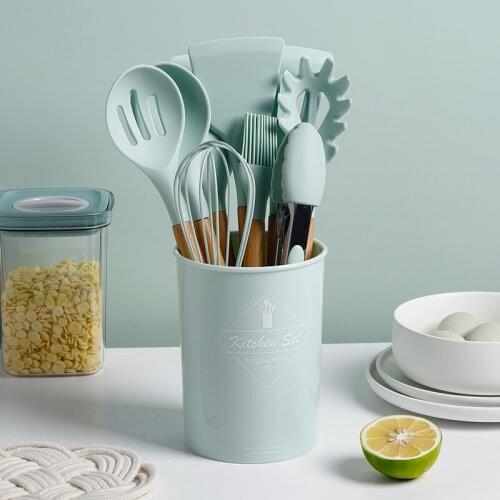 Set of 11 Silicone Kitchen Baking Accessories Cream Spatula Oil Brush Anti-scalding Clip Tools Utensil Cutlery Storage Box