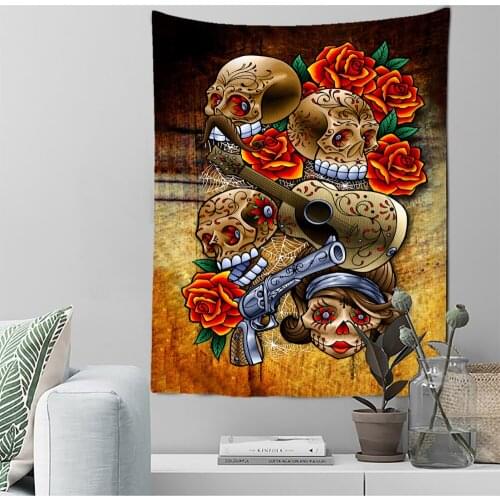 Skeleton Flower Tapestry Wall Hanging Psychedelic Witchcraft Death Bohemian Hippie TAPIZ Art Room Home Decor