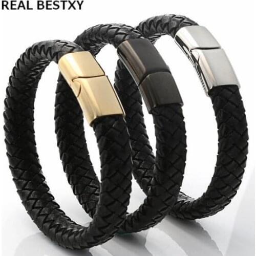 REAL BESTXY braided Genuine Leather Magnetic Clasps 2020 Fashion Bracelet leather Men Women Charm Bracelets Jewelry For Women
