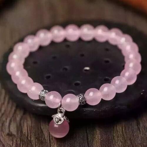 Natural Pink Chalcedony Womens Bracelet Tibetan Silver Pink Cats Eye Apple Single Ringcb64