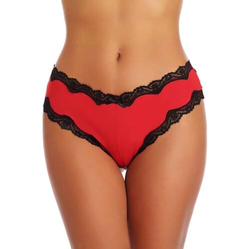 New Womens Panties Sexy Lace Bowknot Decoration Hollow-Out Panties For Wedding Nights Honeymoon Red Black Skin-Friendly S-2XL