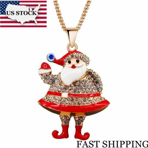 US STOCK Uloveido Fashion Santa Claus Zebra Dunky Giraffe Enamel Pendant Long Necklace Rose Gold Color Sweater Chain Necklaces