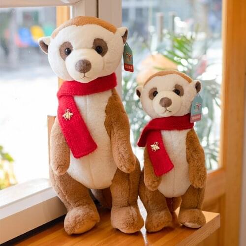 Movie The Meerkats Real Life Meerkat Plush Toys Stuffed Animal Cute Fox Mongoose with Scarf Plush Doll Kids Girl Birthday Gift