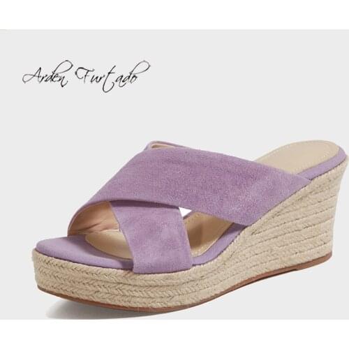 Arden Furtado 2021 Summer Fashion Womens Shoes Heels Wedges Nude Platform High Heels Ladies Genuine Leather Casual Slippers 40