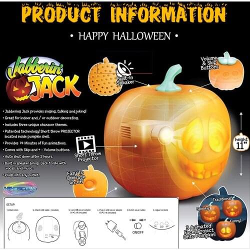 LED Pumpkin Projection Lamp Halloween Funny and weird expression Built in Projector & Speaker Plug'n Play for Home Party
