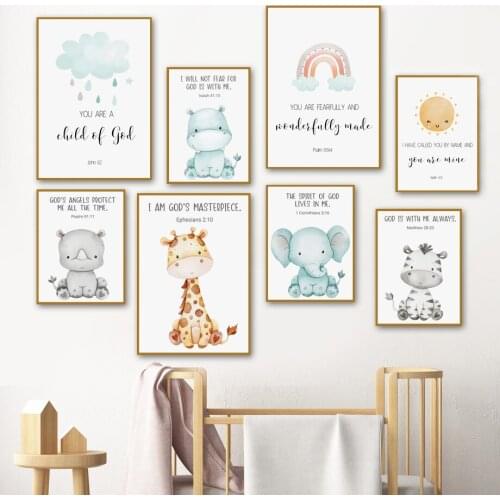 Tiger Elephant Giraffe Hippo Rainbow Sun Cloud Wall Art Canvas Painting Nordic Posters And Prints Wall Pictures Kids Room Decor