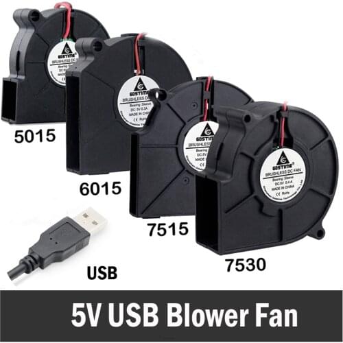 2Pcs Gdstime 5V USB Blower Fan 50mm 60mm 75mm 75x30mm DC Brushless Motor Centrifugal Cooling 50x15mm 75x15mm 60x15mm USB Blower