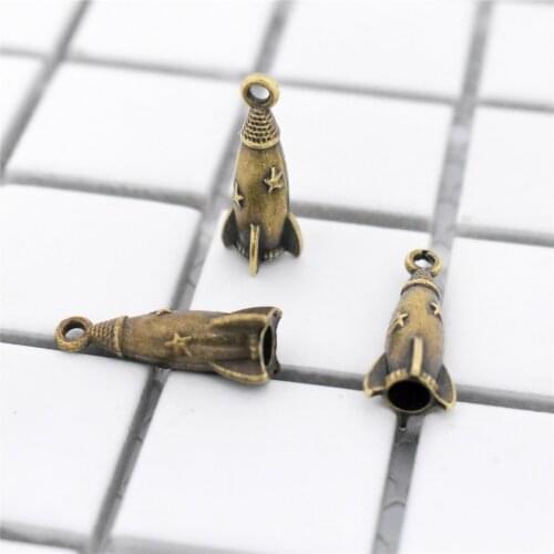 High Quality 10pcs 25x7mm Antique Bronze Plated Rocket Charm Pendant DIY Handmade Necklace Keychain Jewelry Accessories