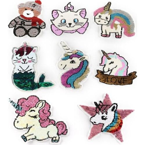 High Quality Shiny Animal Sequins Embroidered Kitten Bear Patches DIY Clothing Accessories Embroidery Patches