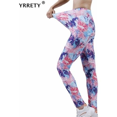 YRRETY Women High Elastic Fitness Sport Gym Leggings Blue Pink Flowers Pants Slim Running Tights Sportswear Trousers Clothing