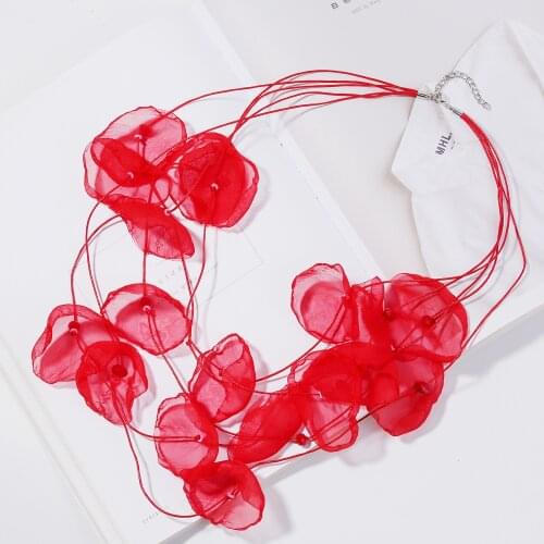 Bohemian style, multi-layered lace rose petal large fringed womens necklace, summer fashion, elegant jewelry accessories