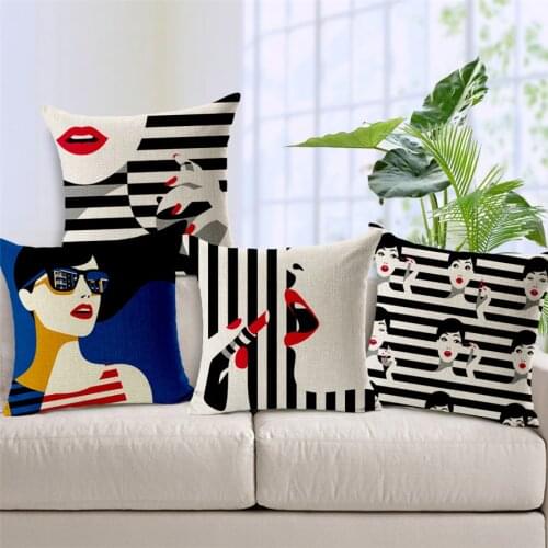 ZXZXOON Polyester Square 18" Fashion Lady Printed Sofa Decorative Cushion Covers Beauty Girls Living Room Chair Pillow Case