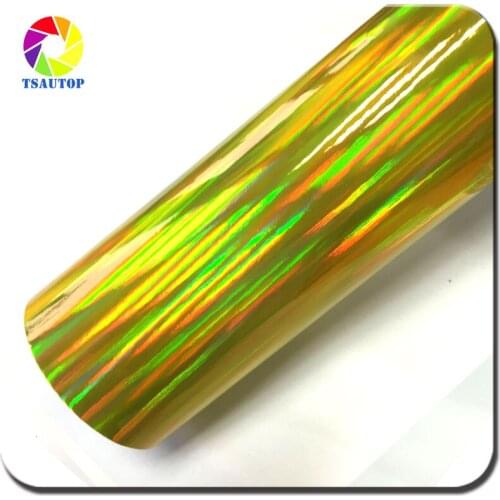 1.42*20M Air free bubbles Rainbow Laser Chrome Vinyl car vinyl chrome car wrap vinyl Yellow
