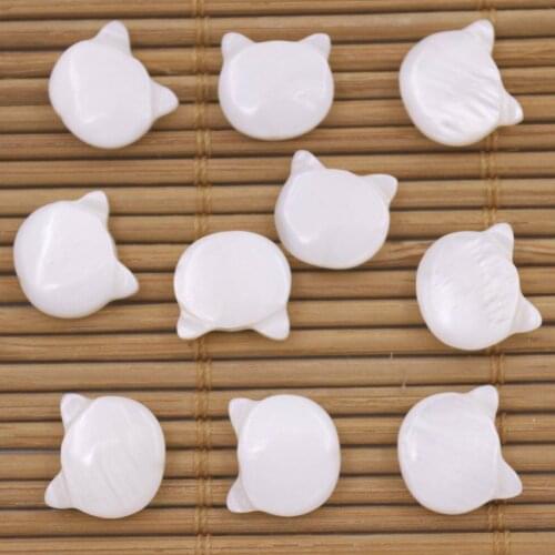 10 PCS 9X10mm Cat Head Shell Natural White Mother of Pearl Loose Beads
