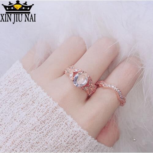 2019 hot sale European beauty models rose gold ring butterfly set ring engagement ring micro inlaid zircon jewelry