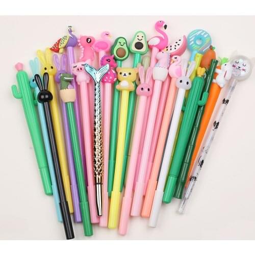 24Pcs Korean Kawaii Cute Gel Pens Funny Cactus Bunny Flamingo Unicorn School Thing Ballpoint Rollerball Journal Stationery Item