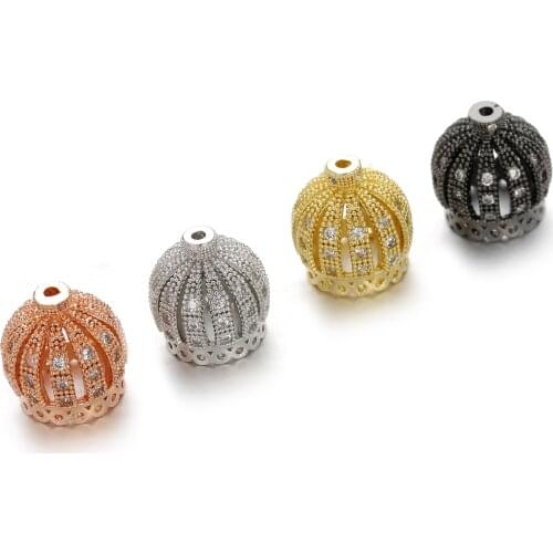 3Pcs/Lot Crown Cap Pendant Copper Brass Spacer Charms Beads Micro Pave CZ Zircon Beads Jewelry Bracelet Making DIY Findings