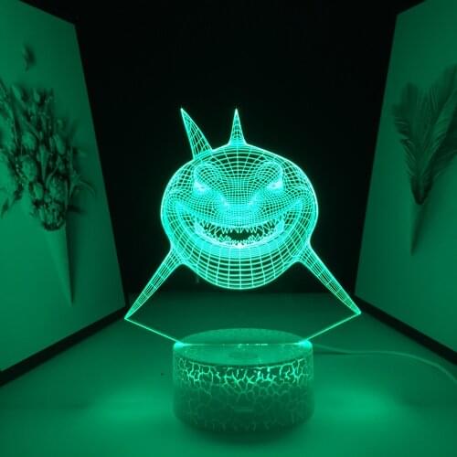 Animal Shark 3D Illusion Lamp Acrylic Baby Night Light for Child Cool Birthday Gift Kids Work Room Decor Bedroom Nightlight