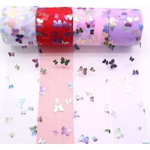 6cm Colorful Tulle Butterfly Printed Tulle Mesh Fabric DIY Tutu Skirt Bow Hairbands Wedding Birthday Party Decoration 25yards