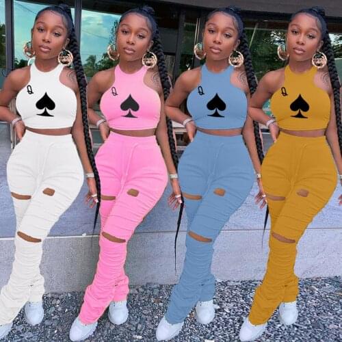 65TK6097 Autumn Women Casual Two Piece Set Top and Solid Print Halter Hole Ruched Pants Tracksuit Sweatsuit Outfits