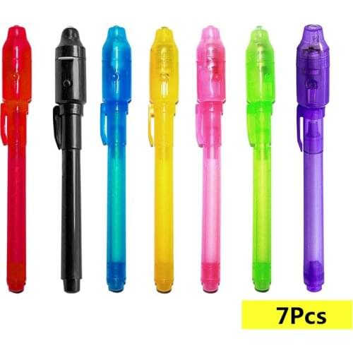 7pcs Creative Invisible Lamp Luminous Pen Big Hair Light Pen Uv Paintbrush Invisible Ink Pen Learning Education Lighting Toys