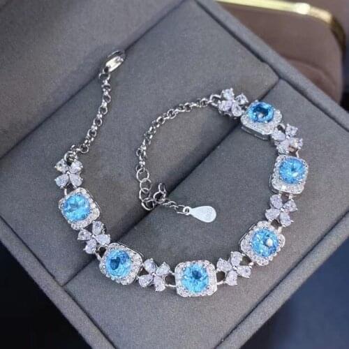 Luxurious lucky Clover Clover Natural blue topaz bracelet 925 sterling silver bracelet natural gemstone bracelets Birthday gift
