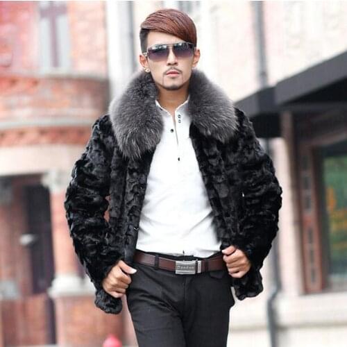 Black stand collar warm short Faux Mink fur coat mens leather jacket men coats Villus winter thermal outerwear british style