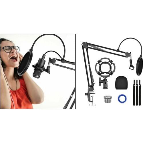 Black Desktop Microphone Scissor Bracket Arm Stand with Mic Holder Singing
