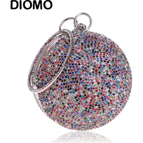 DIOMO Womens Full Diamond Evening Bags Ladies Fashion Luxury Chain Purse Wedding Party Multicolor Spherical Banquet Bag