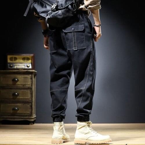 MrGB Japanese Style Big Size Vintage Mens Jeans Solid Color Joggers Denim Pants Loose Casual Harem Pants Fashion Trousers