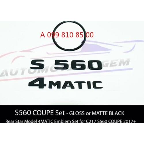 S560 COUPE 4MATIC Rear Star Emblem Black Letter Badge Logo for Mercedes C217 2017+A 099 810 85 00