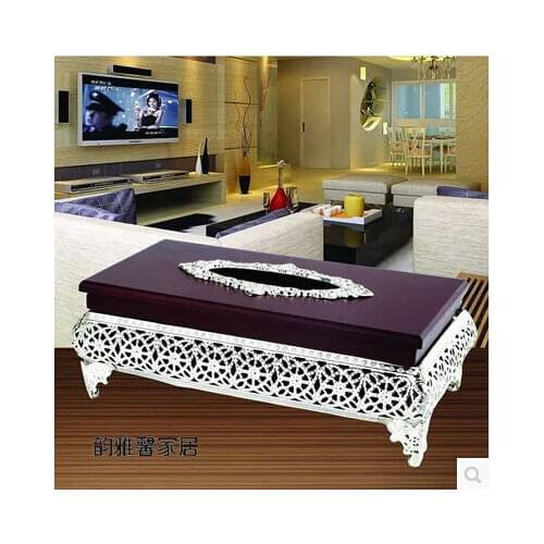 European goldor silver plated Luxury metal tissue boxes wood napkin holder Home decoration, hotel decoration ZJH004
