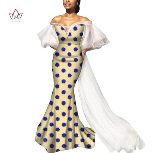 Custom African Evening Dresses for Women Dashiki African Print Cotton Ladies Mermaid Party Dress African Women Dress WY9249