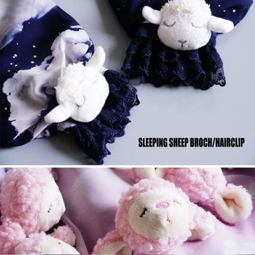 Kawaii Sheep Face Sleeping Sheep Brooch Plush Doll Hairclip White & Pink Cute Lolita Accessory