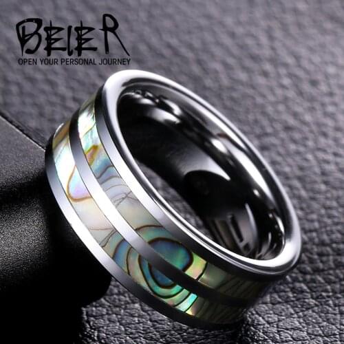 Beier 100% Real 8mm FASHION Hot quality concise Be riotous with colour Unisex Tungsten Ring Shell mosaic technology gift W007