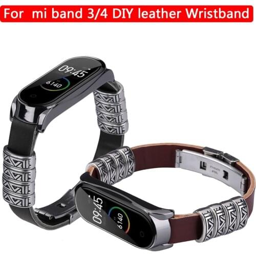 DIY leather bracelet for xiaomi mi band 3 strap, for mi band 4 bracelet Leather strap replaceable Bracelet, Vintage strap