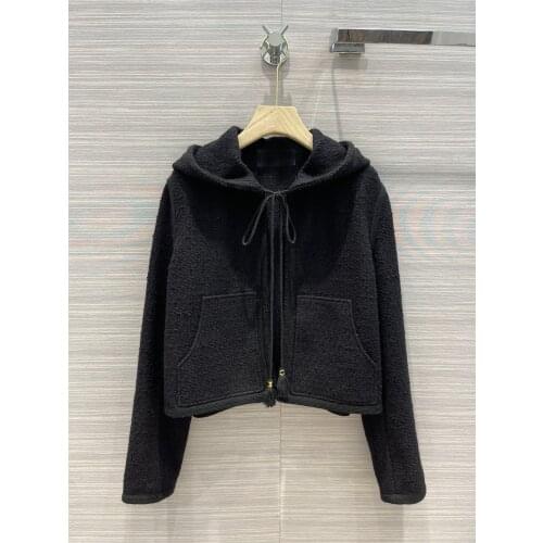 Luxury 2021FW Autumn Women High Quality Black Hooded Jacket Coat Female Ladies Tclai 7.19