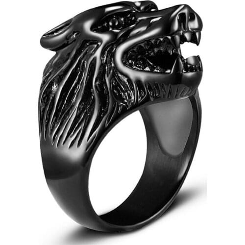 Male Domineering Personality Titanium Wolf Ring Stainless Steel Men Ring Animal Thor Hammer Man Drop Shipping Wholesale Ring