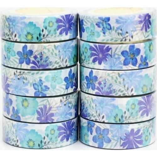 NEW 10pcs/Lot Decorative Spring Beautiful Blue Flowers Washi Tapes Paper Scrapbooking Planner Adhesive Masking Tape Stationery