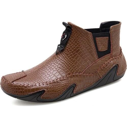 Spring new Casual Genuine Leather Men Short Boots Flats Medium-top Shoes Outdoor Breathable Men Boots mens Octopus Boots