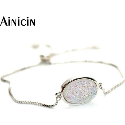 New Druzy Crystal Sliding Clasp Bracelet White Rainbow Plating Adjustable Boxed Chain Fashion Women Gift & Party Jewelry