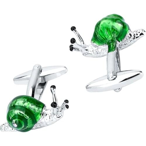Adorable Green Snail Solid Brass Cufflinks Animal 3D Cartoon Cuff Links