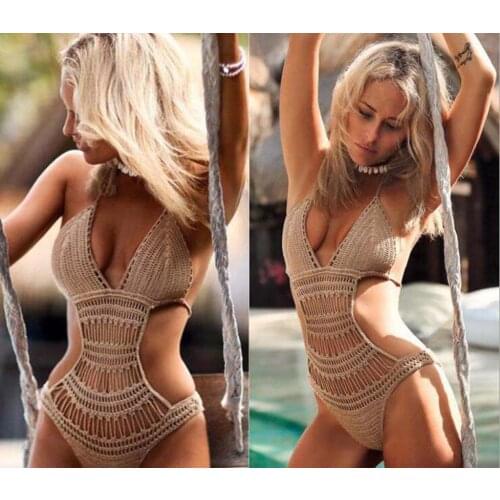 Wholesale free shipping sexy Piece swimsuit womens fashion Hand hook knitted bikini Leisure beach swimsuit hot sale