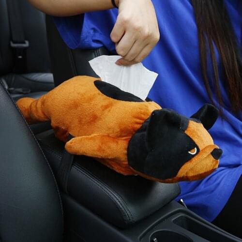 French Bulld Car Tissue Cover Animal Short Plush Seat back Hanging Tissue Case Holder Armrest Box Cover Paper Napkin Orangizer