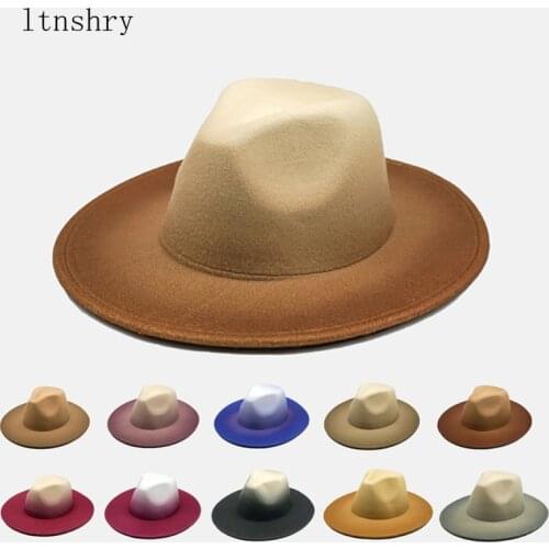 2020 Women hat Men Vintage Trilby Felt Fedora Wide Brim Panama Gentleman Elegant Gradient Color For Lady Jazz Caps