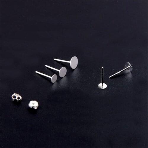 Standard S925 Sterling Silver Ear Pins Round Tray DIY Jewelry Accessories Sterling Silver Ears Wholesale Free Shipping