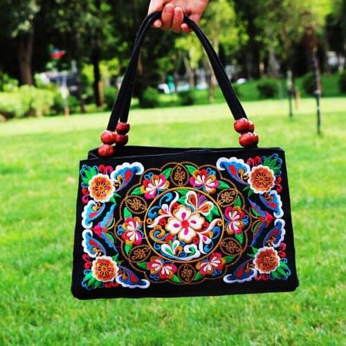 Womens bags Shoulder bag handbag peony flower double-sided embroidery canvas bag ethnic style travel bag Female bag Handbag